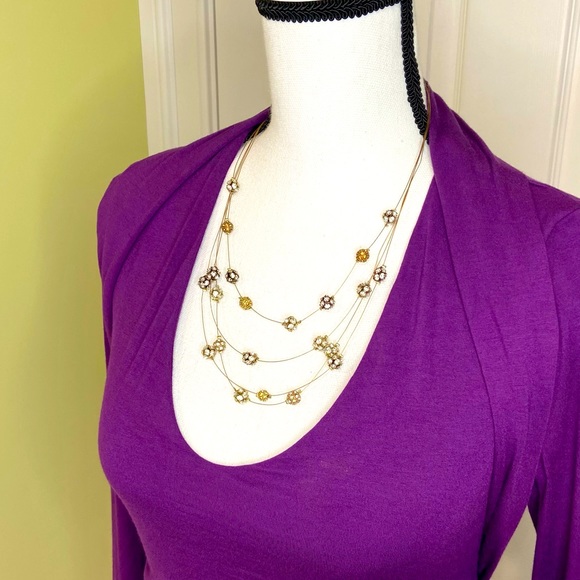 CHICO’S Multi Strand Wire Tiered Rhinestone Necklace - Picture 1 of 7